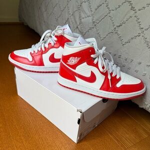 Nike Air Jordan 1 Mid Red and White Sneakers